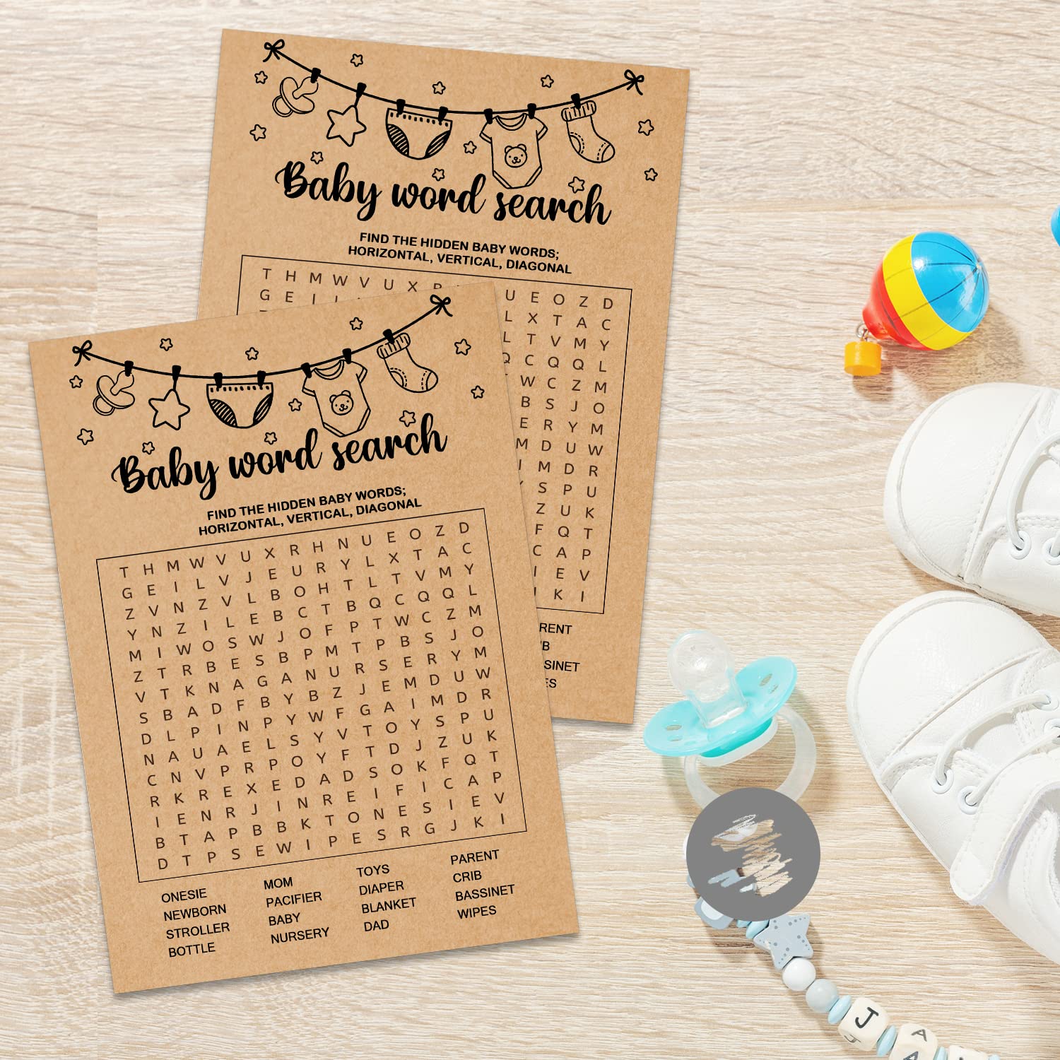 Baby Shower Game, Baby Word Search Game Cards, Baby Shower Party Games Supplies & Activities, Party Activities Ideas Supplies, B